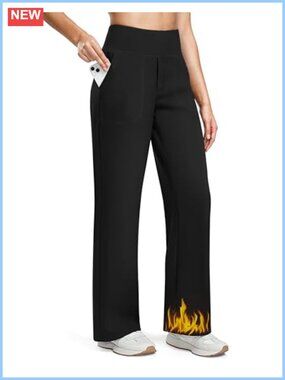 Fleece Lined Straight Leg Yoga Pants High Waisted Work Pants